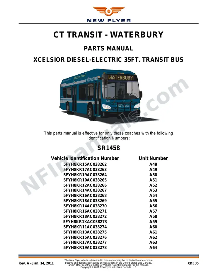 SR1458 Parts Manual, CT Transit - Waterbury first-page preview