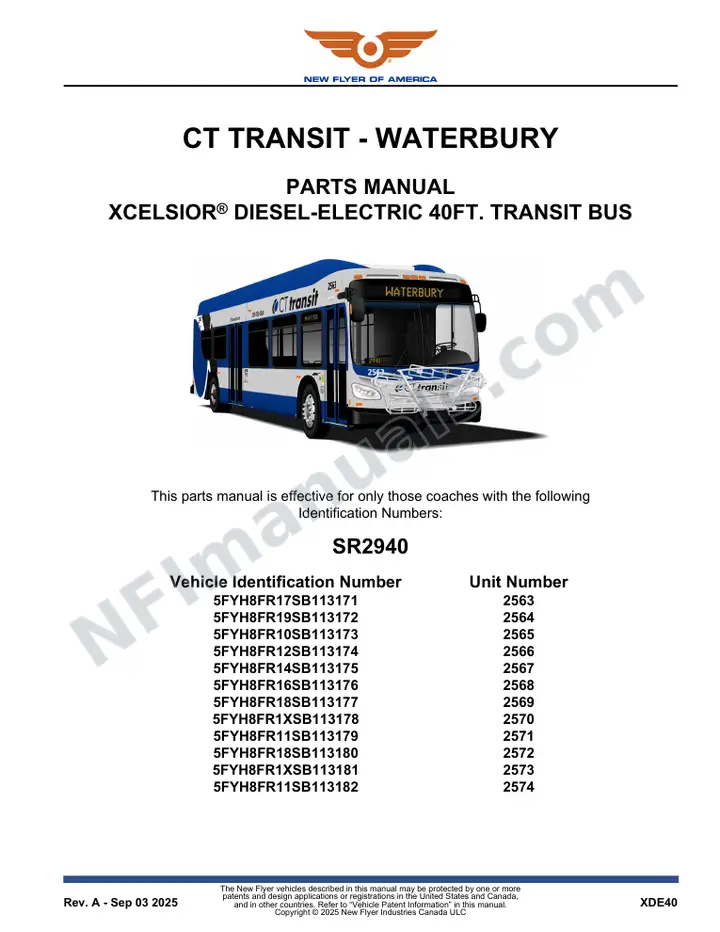 SR2940 Parts Manual, CT Transit - Waterbury first-page preview