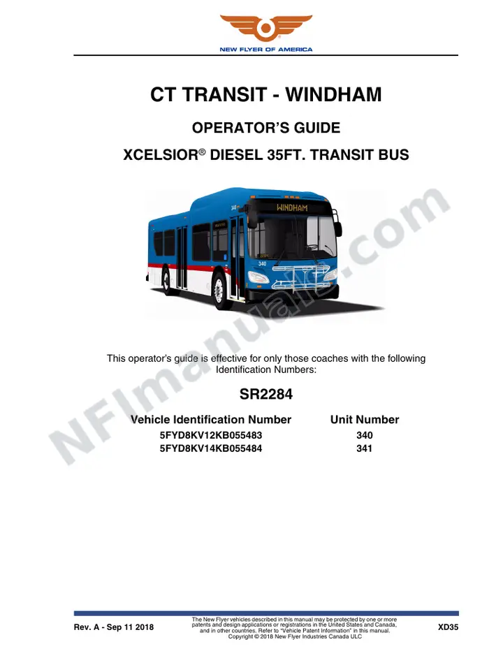 New Flyer XD35 Manual Package - CT Transit - Windham included manual preview