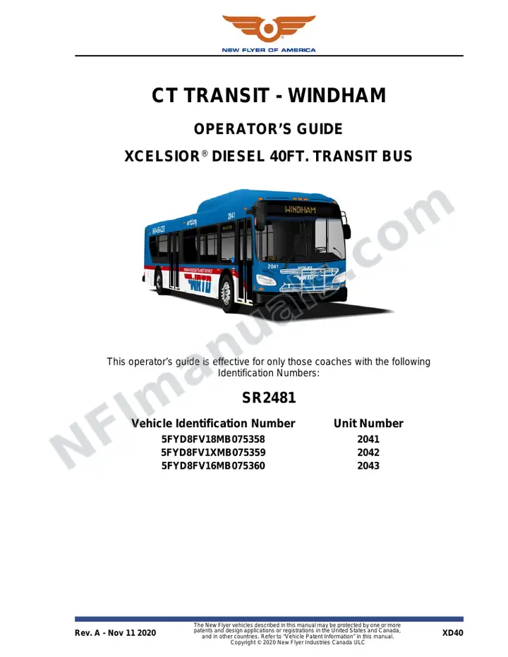 New Flyer XD40 Manual Package - CT Transit - Windham included manual preview