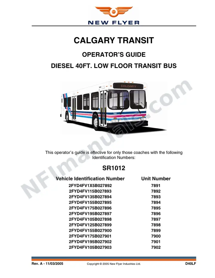 New Flyer D40LF Manual Package - Calgary Transit included manual preview