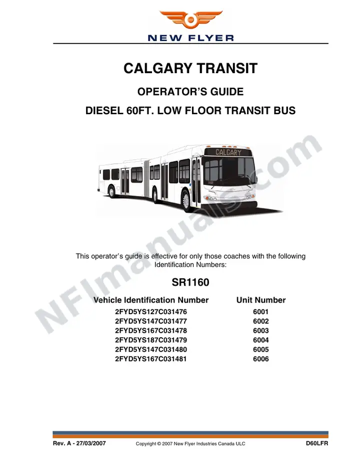 New Flyer D60LFR Manual Package - Calgary Transit included manual preview