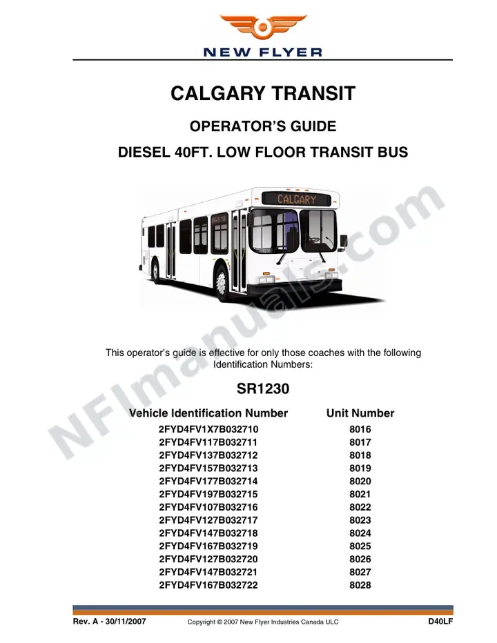 SR1230 Operator's Guide, Calgary Transit first-page preview