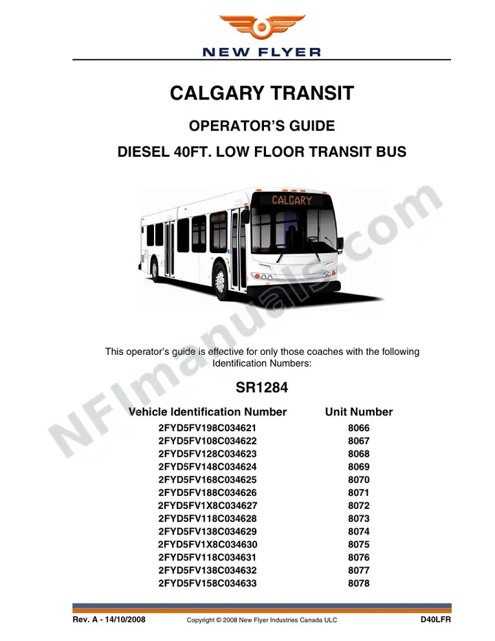 New Flyer D40LFR Manual Package - Calgary Transit included manual preview