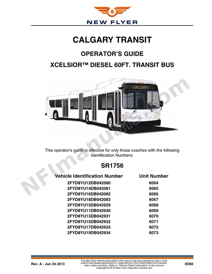 New Flyer XD60 Manual Package - Calgary Transit included manual preview