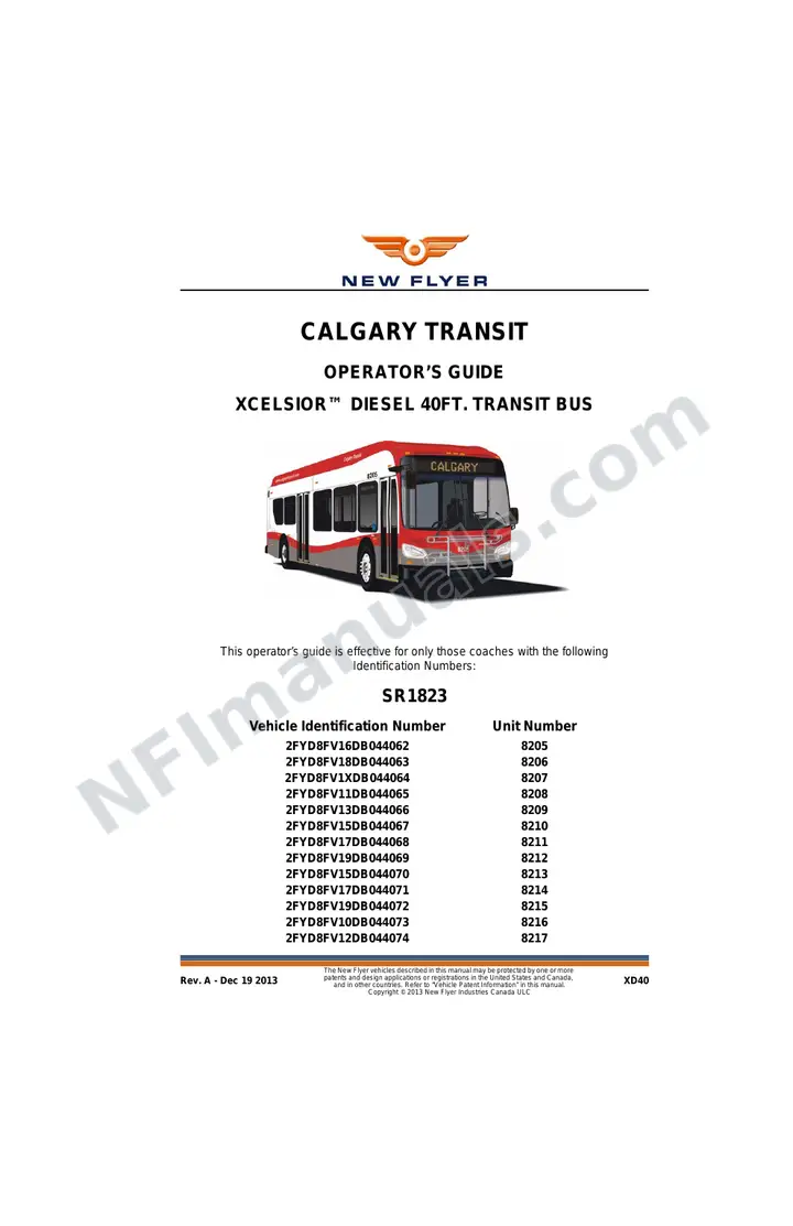 New Flyer XD40 Manual Package - Calgary Transit included manual preview