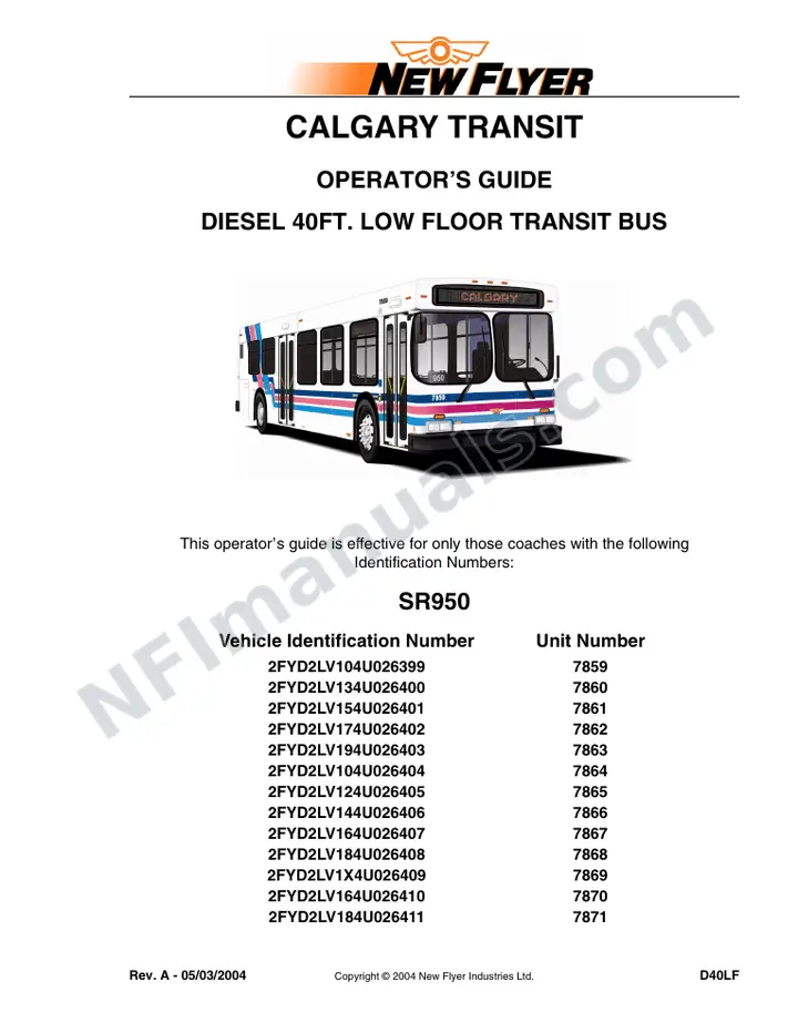 SR950 Operator's Guide, Calgary Transit first-page preview