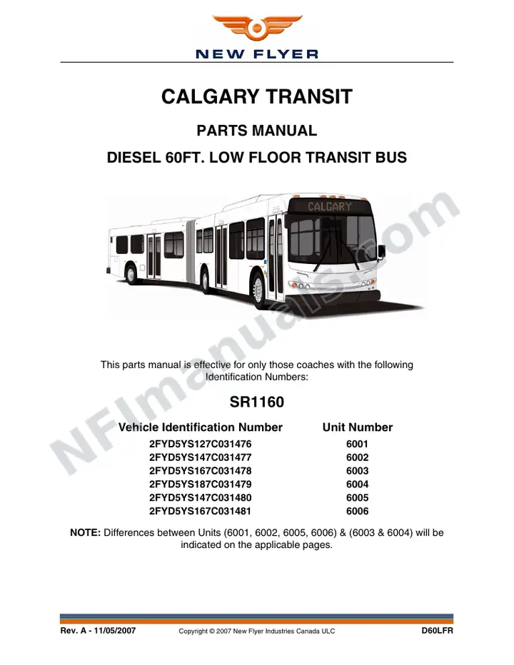 SR1160 Parts Manual, Calgary Transit first-page preview
