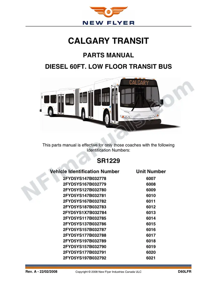 SR1229 Parts Manual, Calgary Transit first-page preview