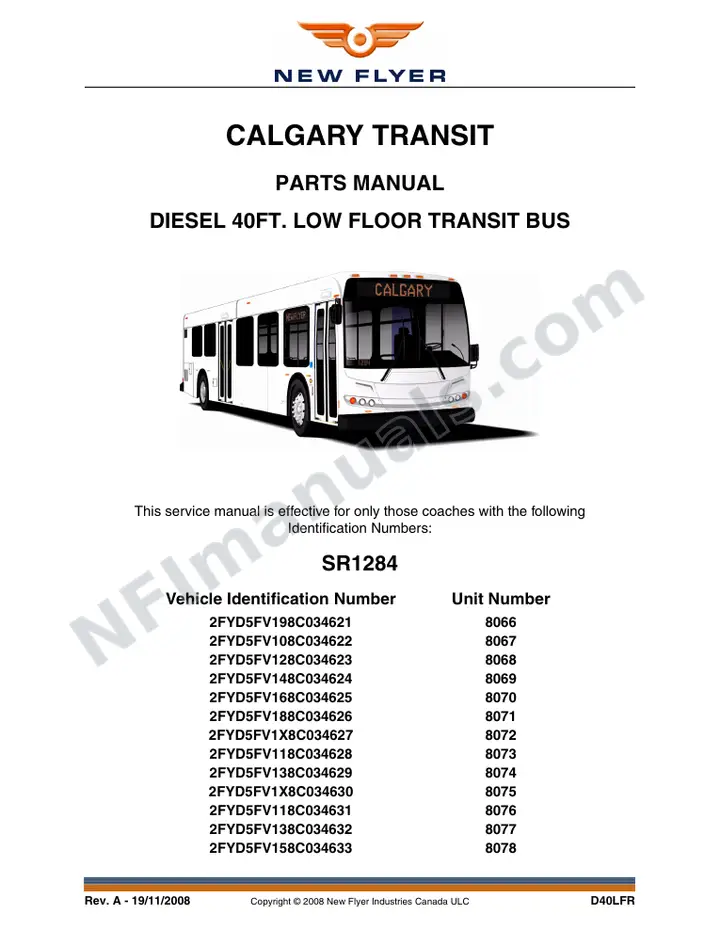 SR1284 Parts Manual, Calgary Transit first-page preview