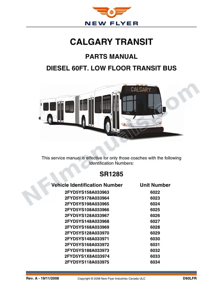 SR1285 Parts Manual, Calgary Transit first-page preview