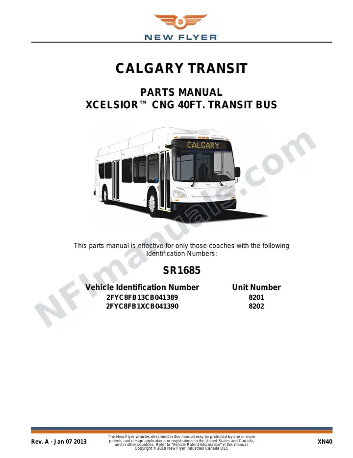 SR1685 Parts Manual, Calgary Transit first-page preview