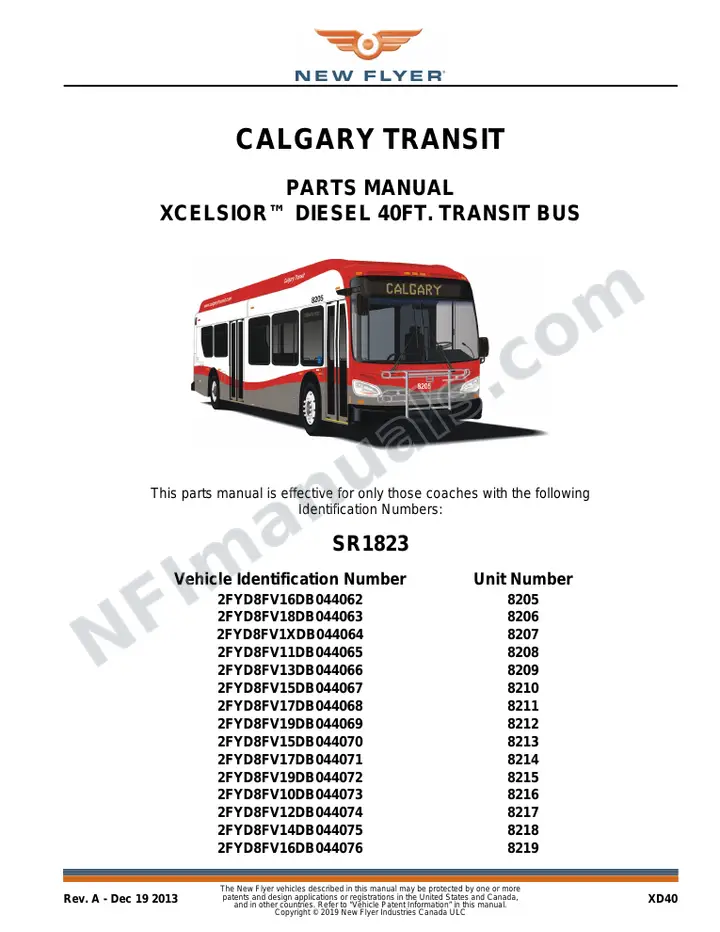 SR1823 Parts Manual, Calgary Transit first-page preview