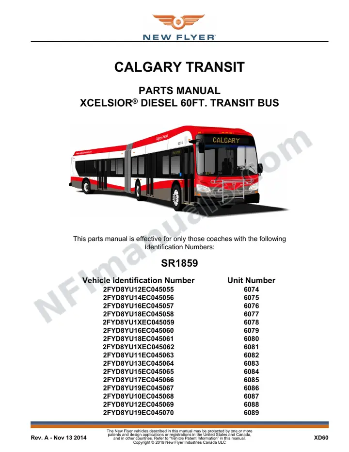 SR1859 Parts Manual, Calgary Transit first-page preview