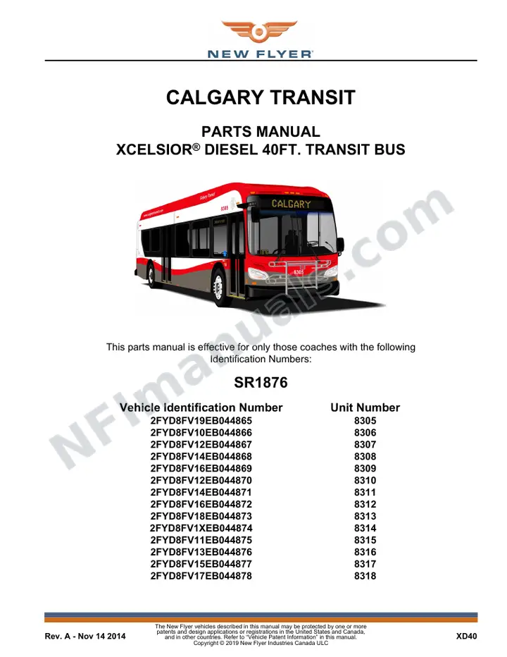SR1876_1886 Parts Manual, Calgary Transit first-page preview