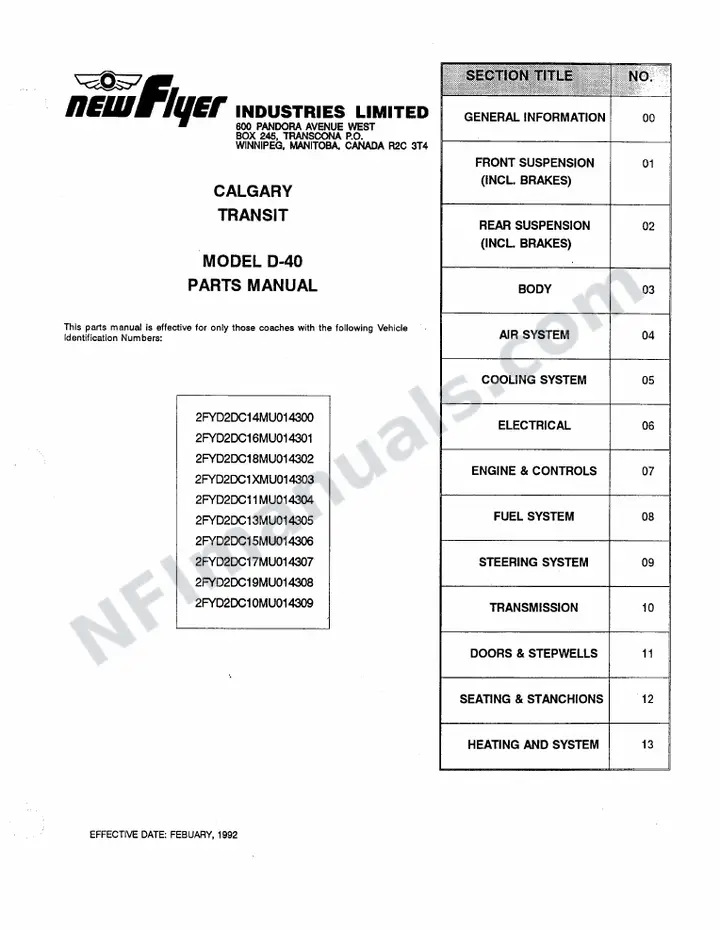 SR248 Parts Manual, Calgary Transit first-page preview