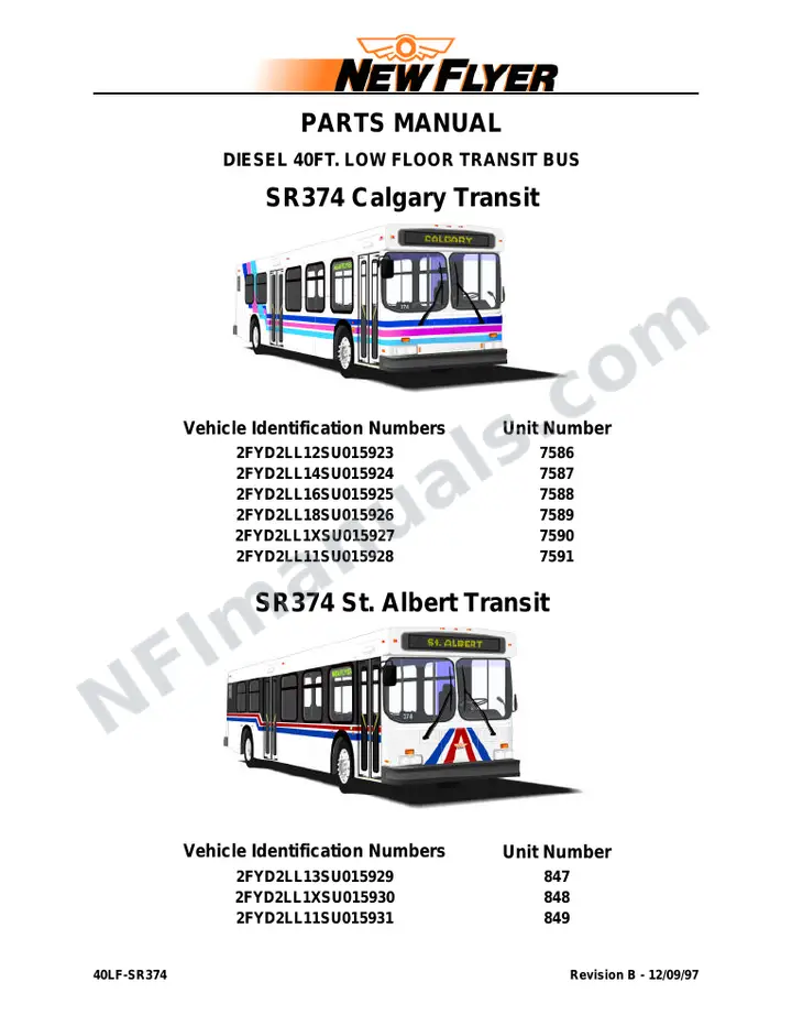 SR374 Parts Manual, St. Albert Transit System first-page preview