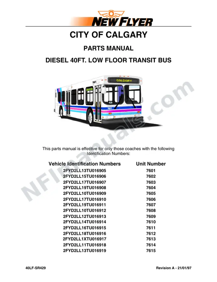 SR429 Parts Manual, Calgary Transit first-page preview