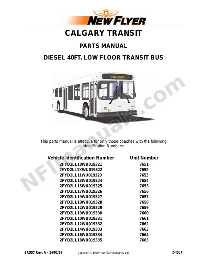 SR557 Parts Manual, Calgary Transit first-page preview
