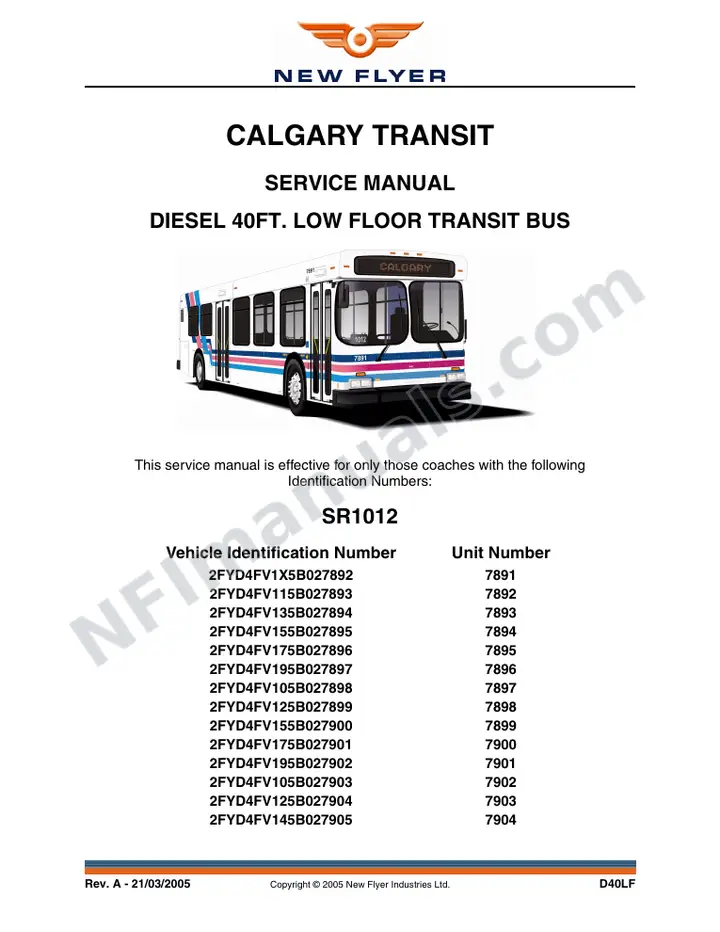 SR1012 Service Manual, Calgary Transit first-page preview