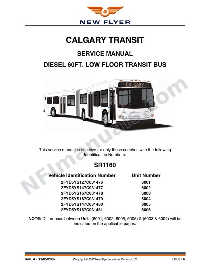 SR1160 Service Manual, Calgary Transit first-page preview
