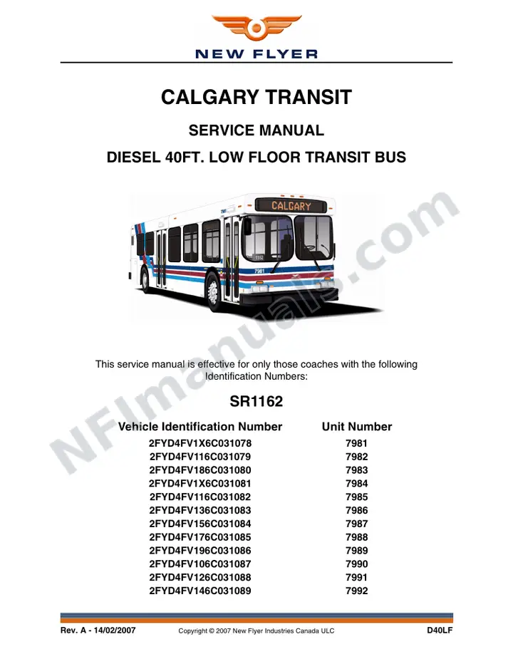 SR1162 Service Manual, Calgary Transit first-page preview