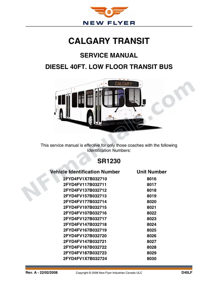 SR1230 Service Manual, Calgary Transit first-page preview
