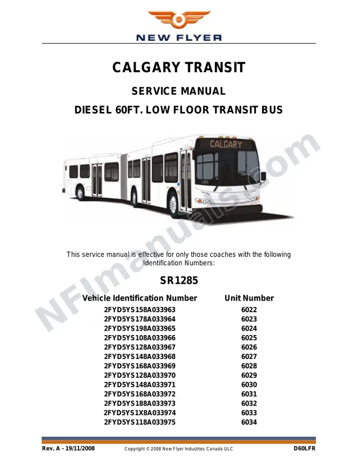 SR1285 Service Manual, Calgary Transit first-page preview