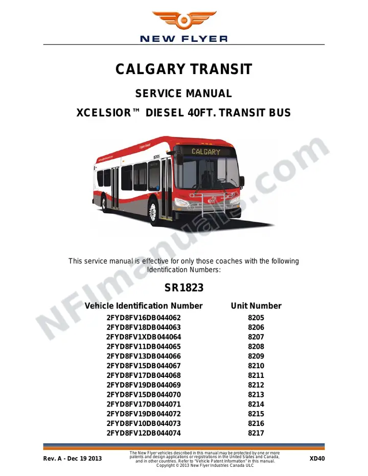 SR1823 Service Manual, Calgary Transit first-page preview