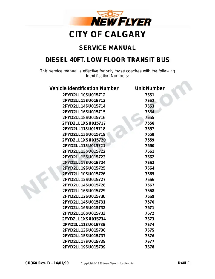 SR360 Service Manual, Calgary Transit first-page preview