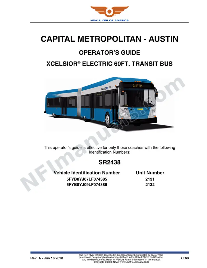 New Flyer XE60 Manual Package - Capital Metropolitan - Austin included manual preview