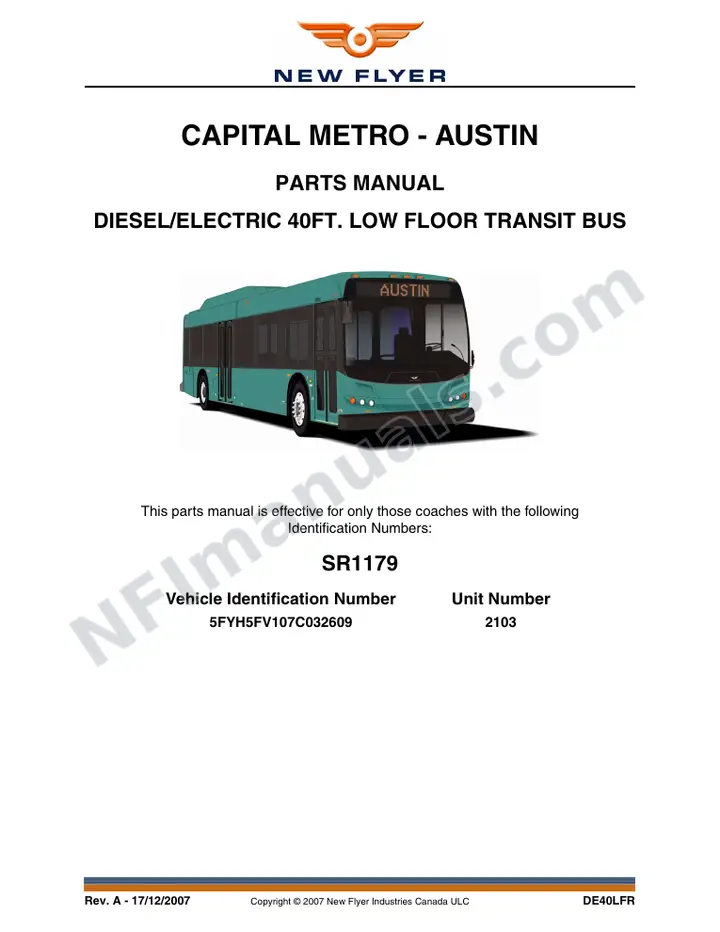 SR1179 Parts Manual, Capital Metro - Austin first-page preview