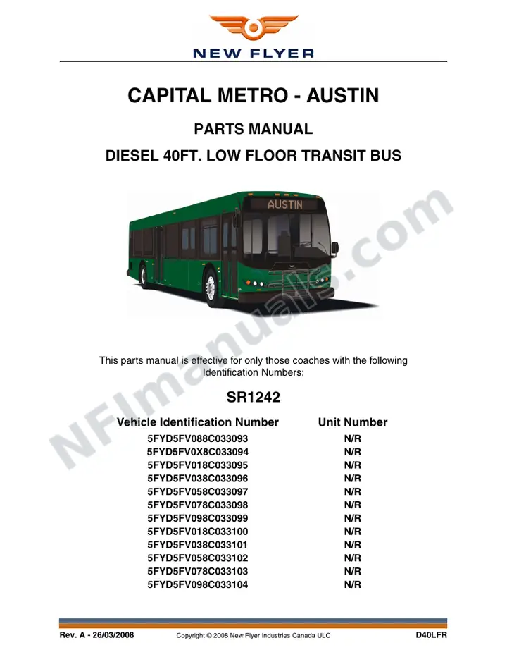 SR1242 Parts Manual, Captial Metro - Austin first-page preview
