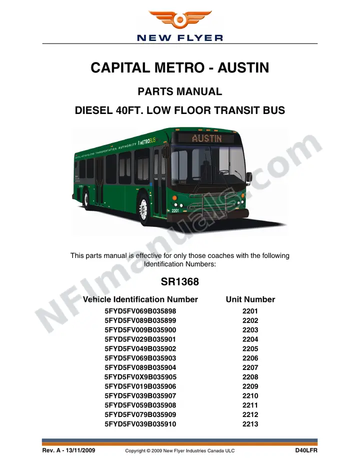 SR1368 Parts Manual, Capital Metro Austin first-page preview