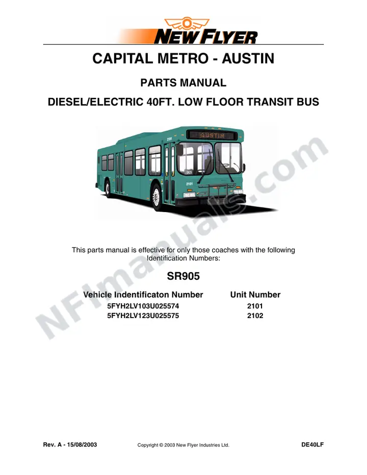 SR905 Parts Manual, Capital Metro - Austin first-page preview