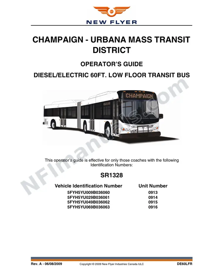 New Flyer DE60LFR Manual Package - Champaign - Urbana Mass Transit District included manual preview