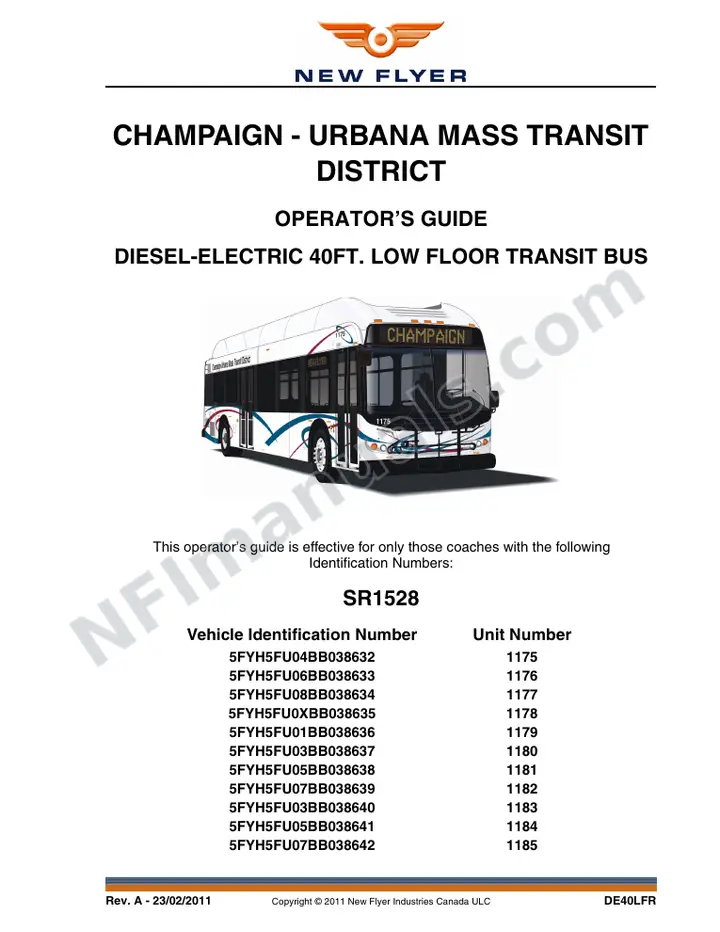 New Flyer DE40LFR Manual Package - Champaign - Urbana Mass Transit District included manual preview