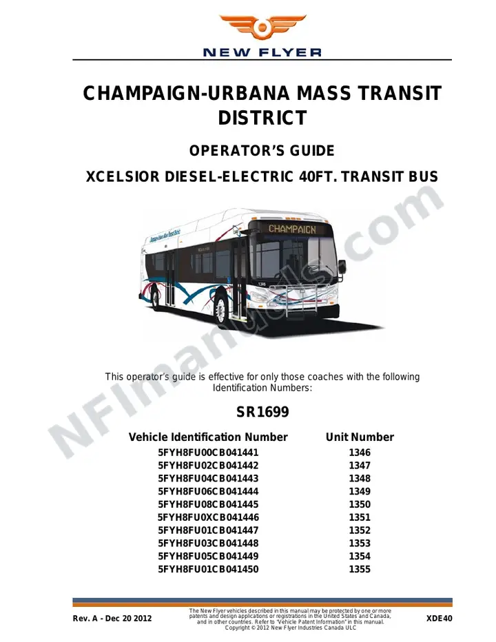 New Flyer XDE40 Manual Package - Champaign - Urbana Mass Transit District included manual preview
