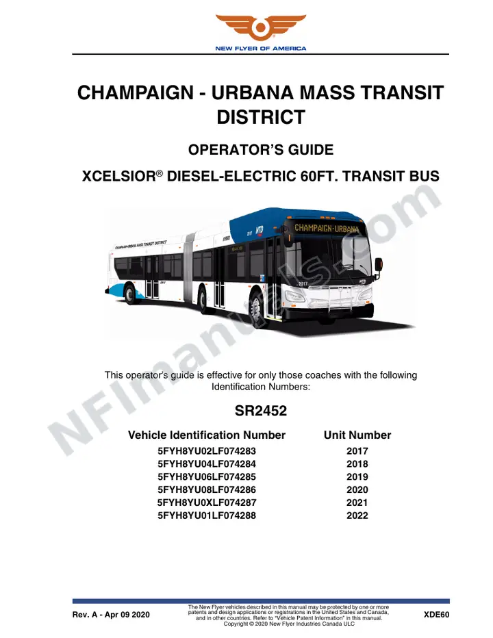 New Flyer XDE60 Manual Package - Champaign - Urbana Mass Transit District included manual preview