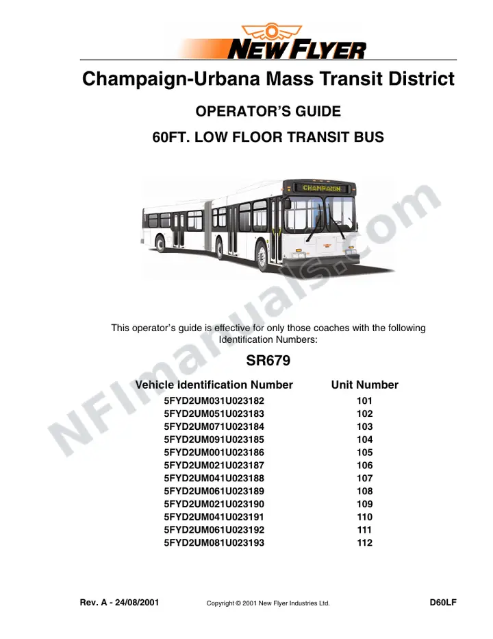 New Flyer D60LF Manual Package - Champaign - Urbana Mass Transit District included manual preview