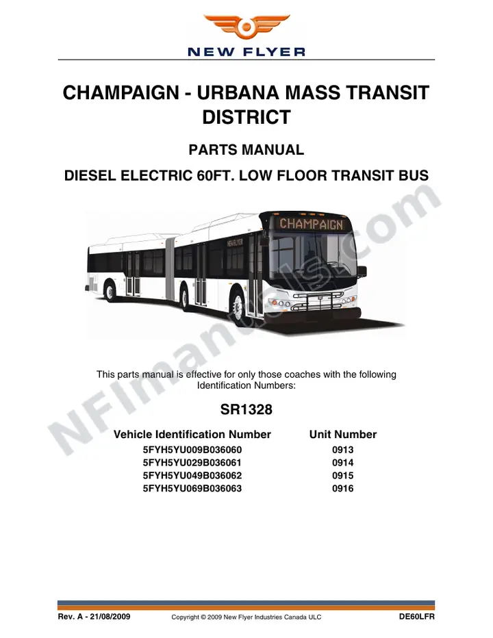 SR1328 Parts Manual, Champaign-Urbana Mass Transit District first-page preview