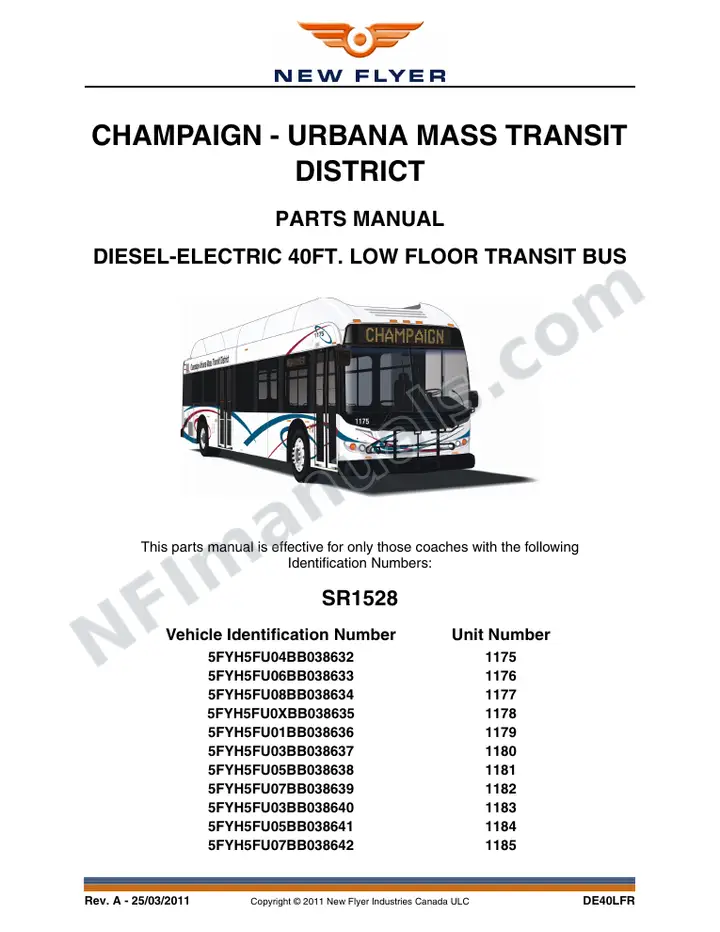 SR1528 Parts Manual, Champaign-Urbana Mass Transit District first-page preview