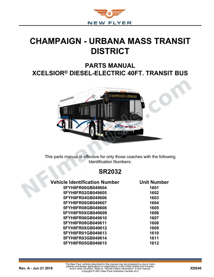 SR2032 Parts Manual, CHAMPAIGN - URBANA MASS TRANSIT DISTRICT first-page preview