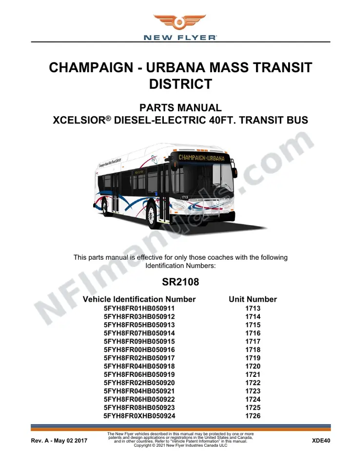 SR2108 Parts Manual, CHAMPAIGN - URBANA MASS TRANSIT DISTRICT first-page preview