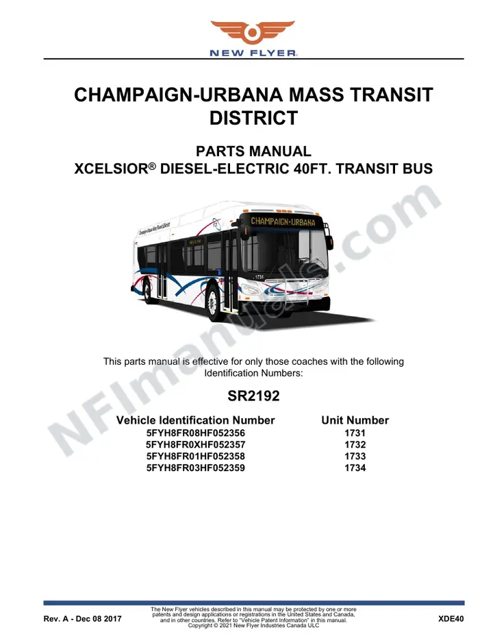 SR2192 Parts Manual, Champaign-Urbana Mass Transit District first-page preview