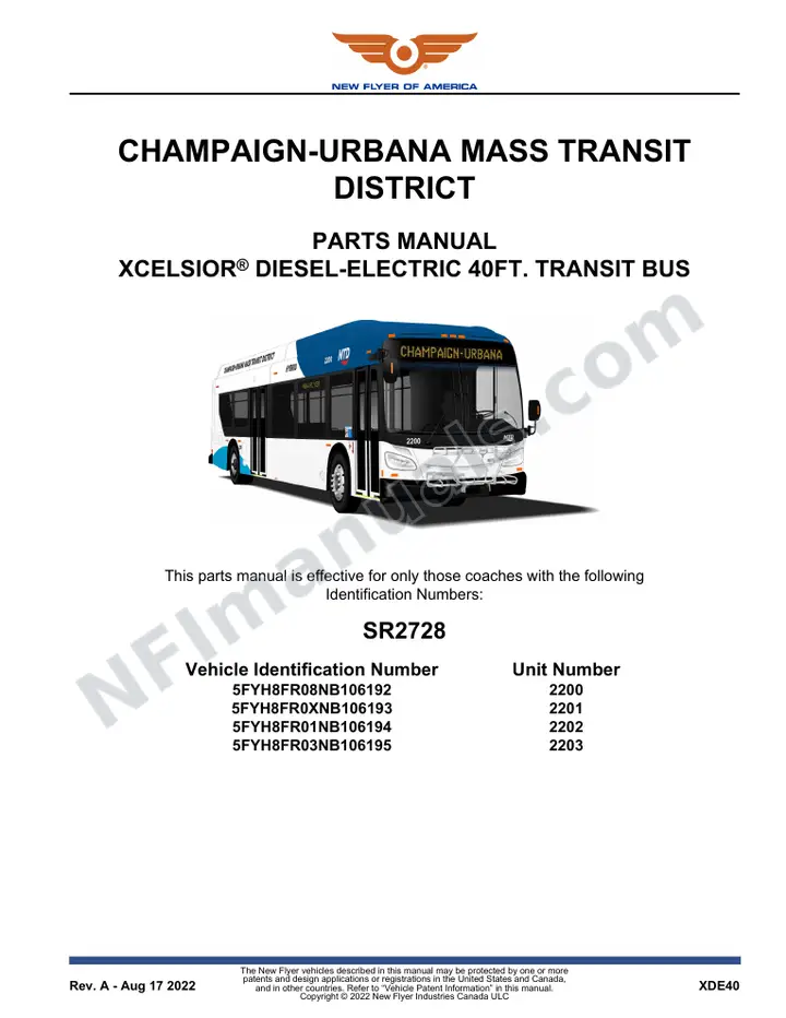 SR2728 Parts Manual, Champaign-Urbana Mass Transit District first-page preview