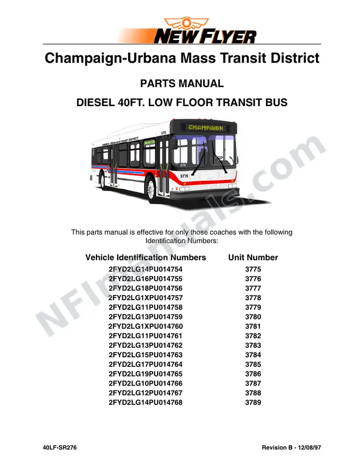 SR276 Parts Manual, Champaign-Urbana Mass Transit District first-page preview