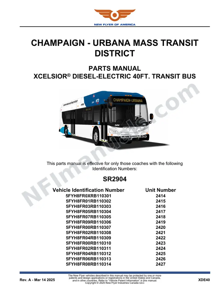 SR2904 Parts Manual, Champaign - Urbana Mass Transit District first-page preview
