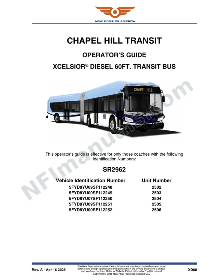New Flyer XD60 Manual Package - Chapel Hill Transit included manual preview