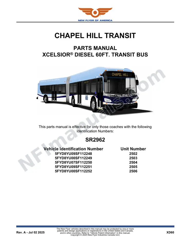 SR2962 Parts Manual, Chapel Hill Transit first-page preview